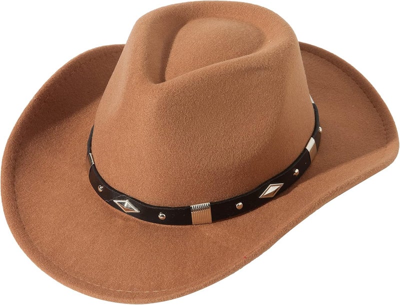JOYEBUY Classic Wide Brim Women Men Western Style Cowboy Cowgirl Hats with Buckle Belt - Image 1
